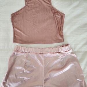 Pink Sleeveless Top and Shorts Set